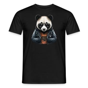 Panda Leather Jacket - Style Panda - Men's T-Shirt - black - Front - AI Model Male 178 light (178cm)