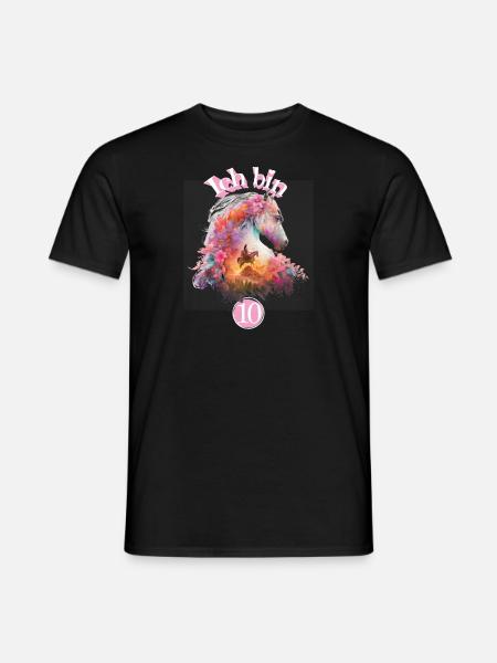 10. Geburtstag Pferd Blumen Geschenk für Mädchen - Männer T-Shirt - Schwarz