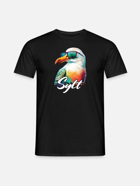 Sylt Urlaub coole bunte Möwe mit Sonnenbrille - Männer T-Shirt - Schwarz