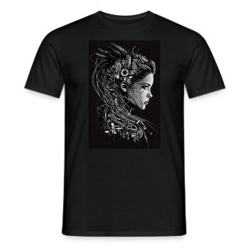 AI Art | Cyber Woman - Cartoon Style - Männer T-Shirt - Schwarz - Vorne - AI Model Male 178 light (178cm)