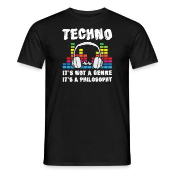 Techno Music not Genre but Philosophy - Men's T-Shirt - black - Front - AI Model Male 178 light (178cm)