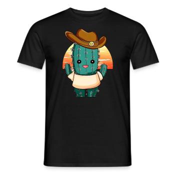 Cactus cowboy kawaii au coucher du soleil - T-shirt homme - noir - Devant - AI Model Male 178 light (178cm)