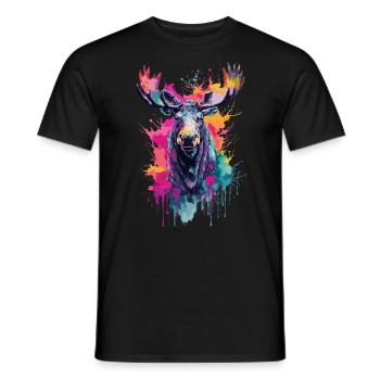 Moose Cool in the Forest, Colorful Design, Watercolor - Men's T-Shirt - black - Front - AI Model Male 178 light (178cm)