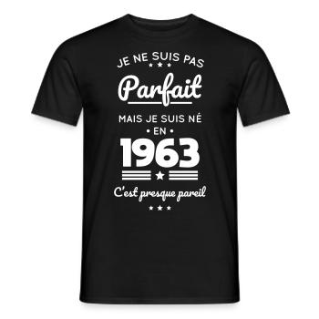 Anniversaire 60 ans - Pas parfait mais né en 1963 - T-shirt homme - noir - Devant - AI Model Male 178 light (178cm)