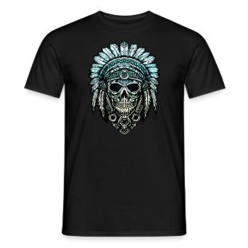 Indian skull chief feathers feather headdress - Men's T-Shirt - black - Front - AI Model Male 178 light (178cm)