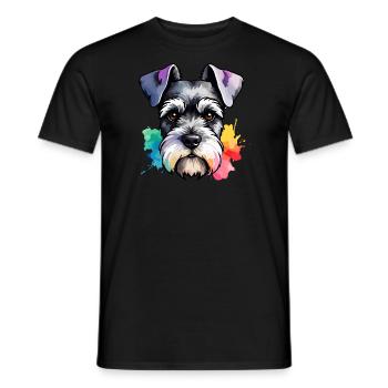 Miniature Schnauzer Dog Colorful in Watercolors - Men's T-Shirt - black - Front - AI Model Male 178 light (178cm)