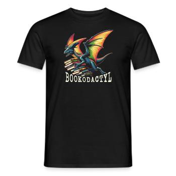 Dinosaurs and Reading Pterodactyl with Books - Men's T-Shirt - black - Front - AI Model Male 178 light (178cm)