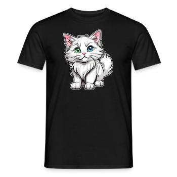 Niedliche weiße Katze mit unterschiedlichen Augen - Männer T-Shirt - Schwarz - Vorne - AI Model Male 178 light (178cm)