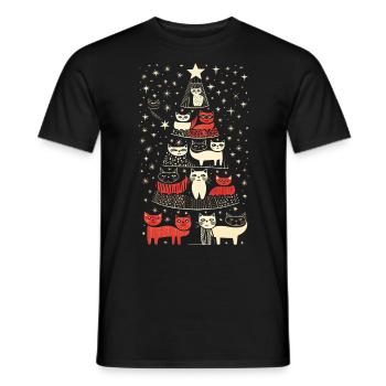Katzen Tannenbaum Weihnachten Christbaum - Männer T-Shirt - Schwarz - Vorne - AI Model Male 178 light (178cm)