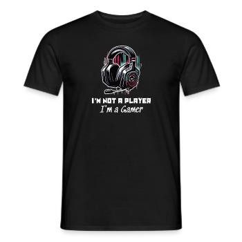 I'm not a Player but a Gamer Sprüche Shirt - Männer T-Shirt - Schwarz - Vorne - AI Model Male 178 light (178cm)