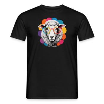 Sheep Cool Fluffy with Glasses Colorful Background - Men's T-Shirt - black - Front - AI Model Male 178 light (178cm)