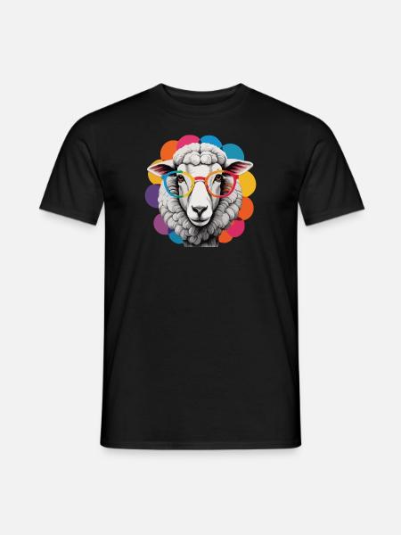 Schaf cool flauschig mit Brille bunter Hintergrund - Männer T-Shirt - Schwarz