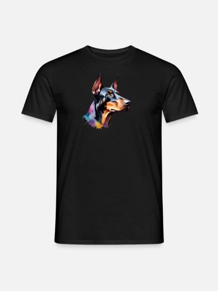 Dobermann Hund Cool Bunt Groß - Männer T-Shirt - Schwarz