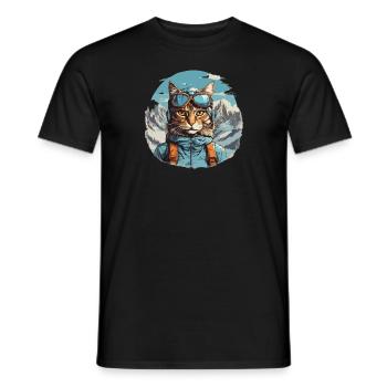 Katze Cartoon in Bergen Cool - Männer T-Shirt - Schwarz - Vorne - AI Model Male 178 light (178cm)
