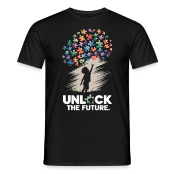 Autism - Unlock the Future – Puzzle Child - Men's T-Shirt - black - Front - AI Model Male 178 light (178cm)