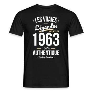 Anniversaire 60 ans - Légendes sont nées en 1963 - T-shirt homme - noir - Devant - AI Model Male 178 light (178cm)