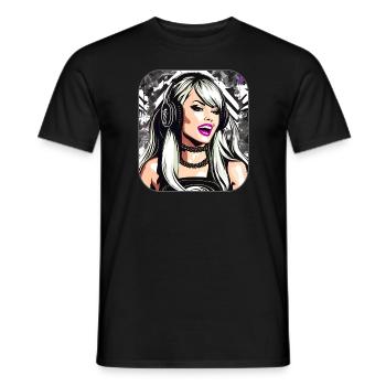 Cool Music Girl avec des écouteurs en noir rose - T-shirt homme - noir - Devant - AI Model Male 178 light (178cm)