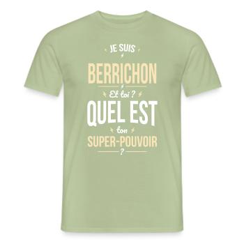 Je suis Berrichon - Super-pouvoir - Cadeau Humour - T-shirt homme - vert sauge - Devant - AI Model Male 178 light (178cm)
