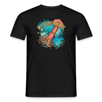 Kalmar Riesenkalmar auf bunten Farbklecksen - Männer T-Shirt - Schwarz - Vorne - AI Model Male 178 light (178cm)