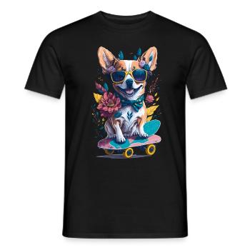 Illustration eines Hundes auf einem Skateboard - Männer T-Shirt - Schwarz - Vorne - AI Model Male 178 light (178cm)