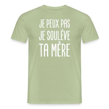 ta mère je la soulève cadeau beauf - T-shirt homme - vert sauge - Devant - AI Model Male 178 light (178cm)
