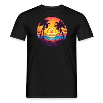 Bitcoin Logo, Symbol, Sunrise, Sun, Sea - Men's T-Shirt - black - Front - AI Model Male 178 light (178cm)