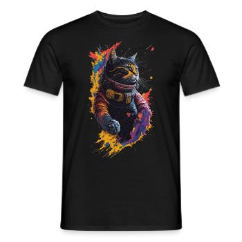 Illustration einer Katze im Raumanzug - Männer T-Shirt - Schwarz - Vorne - AI Model Male 178 light (178cm)