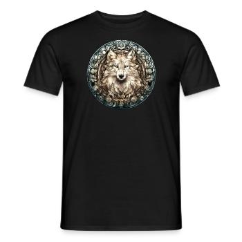 Loup Blanc, Fleurs, Style Verre Plombé, Animaux, Vintage - T-shirt homme - noir - Devant - AI Model Male 178 light (178cm)