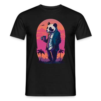 80's Illustration eines Pandas mit Kaffeetasse - Männer T-Shirt - Schwarz - Vorne - AI Model Male 178 light (178cm)