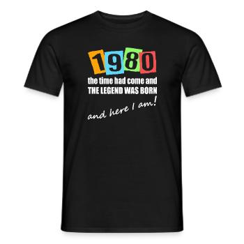 Legende est né en 1980. Motif d’anniversaire - T-shirt homme - noir - Devant - AI Model Male 178 light (178cm)