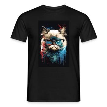 Morgenmuffel Besserwisser Katze Brille Ink - Männer T-Shirt - Schwarz - Vorne - AI Model Male 178 light (178cm)