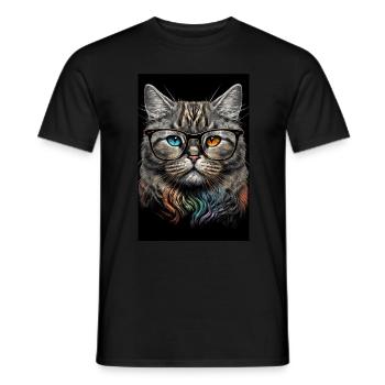 Morning Grouch Know-it-all Cat Glasses Ink - T-shirt homme - noir - Devant - AI Model Male 178 light (178cm)