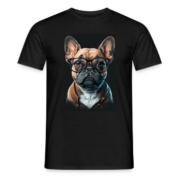 Mops Französische Bulldogge Besserwisser Brille - Männer T-Shirt - Schwarz - Vorne - AI Model Male 178 light (178cm)