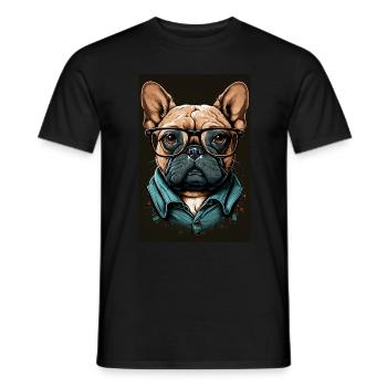 Mops Französische Bulldogge Besserwisser Brille - Männer T-Shirt - Schwarz - Vorne - AI Model Male 178 light (178cm)
