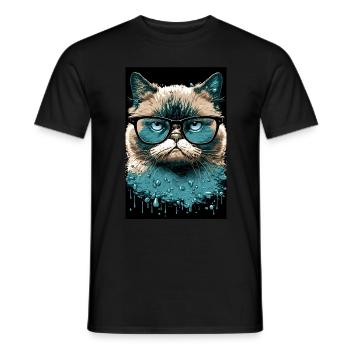 Morgenmuffel Besserwisser Katze Brille Ink - Männer T-Shirt - Schwarz - Vorne - AI Model Male 178 light (178cm)