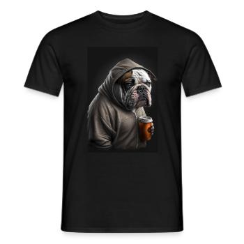 Bulldog morning grouch coffee colleague office - Men's T-Shirt - black - Front - AI Model Male 178 light (178cm)