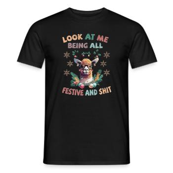 Look at me being all festive and shit - Lama - Männer T-Shirt - Schwarz - Vorne - AI Model Male 178 light (178cm)