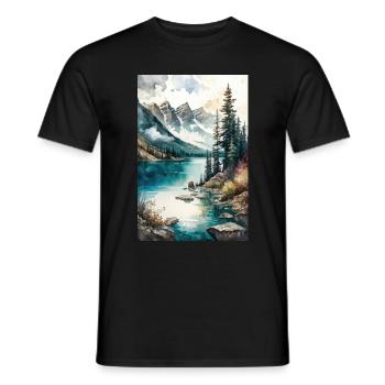 Berge See Wald Bäume Banff Kanada - Männer T-Shirt - Schwarz - Vorne - AI Model Male 178 light (178cm)