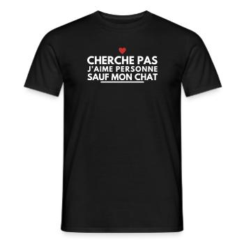 Cherche pas j’aime personne sauf mon chat - T-shirt homme - noir - Devant - AI Model Male 178 light (178cm)
