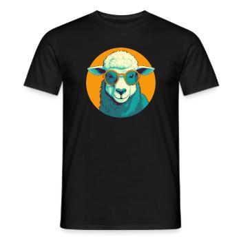 Lamm mit Sonnenbrille, Schaf, wollig - Männer T-Shirt - Schwarz - Vorne - AI Model Male 178 light (178cm)