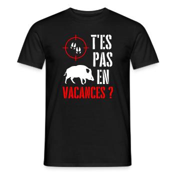 Chasse Humour Sanglier T'es pas en vacances ? - T-shirt homme - noir - Devant - AI Model Male 178 light (178cm)