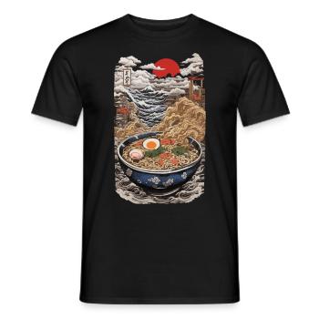 Ramen Ukiyo-E Japanische Nudelsuppe Kanji Design - Männer T-Shirt - Schwarz - Vorne - AI Model Male 178 light (178cm)