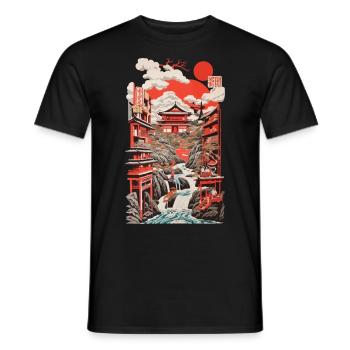 Japanese Ukiyo-E Retro Landscape Vintage Design - Men's T-Shirt - black - Front - AI Model Male 178 light (178cm)
