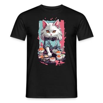 Chat Sushi Master Pastel Lover Design - T-shirt homme - noir - Devant - AI Model Male 178 light (178cm)
