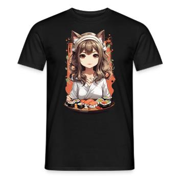 Kawaii Anime Cats Girl Sushi Design - Men's T-Shirt - black - Front - AI Model Male 178 light (178cm)