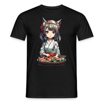 Kawaii Anime Sushi Girl mit Katzenohren Design - Männer T-Shirt - Schwarz - Vorne - AI Model Male 178 light (178cm)