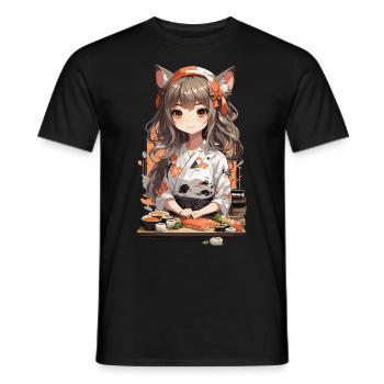Kawaii Sushi Master Anime Girl Design - T-shirt homme - noir - Devant - AI Model Male 178 light (178cm)