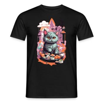 Kawaii Katze Sushi Pastell Liebhaber Japan Style - Männer T-Shirt - Schwarz - Vorne - AI Model Male 178 light (178cm)