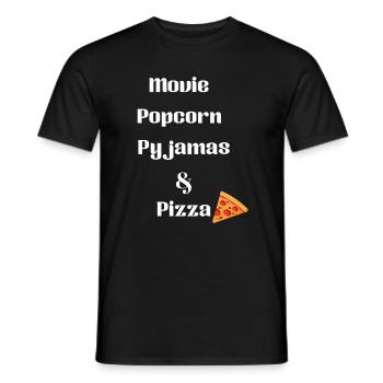 A movie, popcorn, pajamas and pizza - Men's T-Shirt - black - Front - AI Model Male 178 light (178cm)