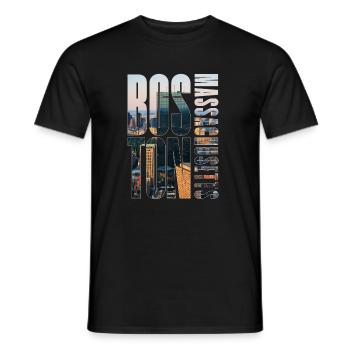 Boston Downtown Skyline Motif - Men's T-Shirt - black - Front - AI Model Male 178 light (178cm)